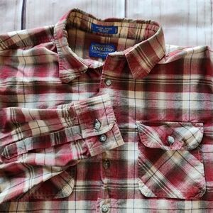 Pendleton "Hiker Shirt" Long Sleeve Plaid Red Green Cream, Men's Size L